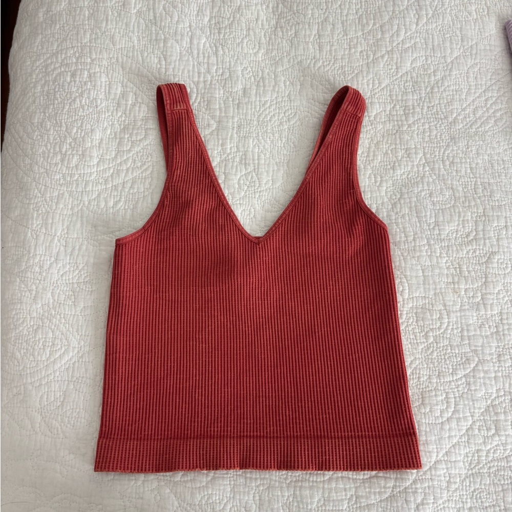 Nikibiki Deep V Ribbed Tank Top in Redish orange